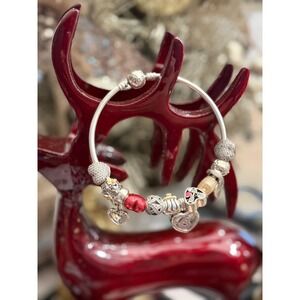 Pandora Bangle Bracelet w 12 Charms 925 ALE Sterling Silver 8 inches Authentic